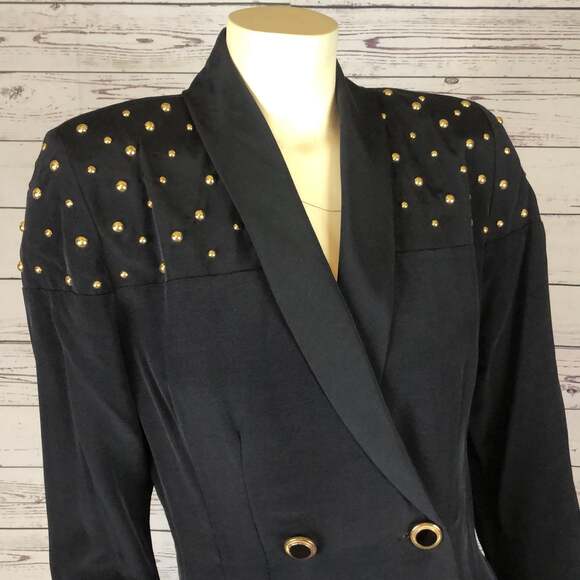 Vintage E.D. Michael by Melanie Drucker coat dress gold studs shawl collar 9-10 - Picture 5 of 12